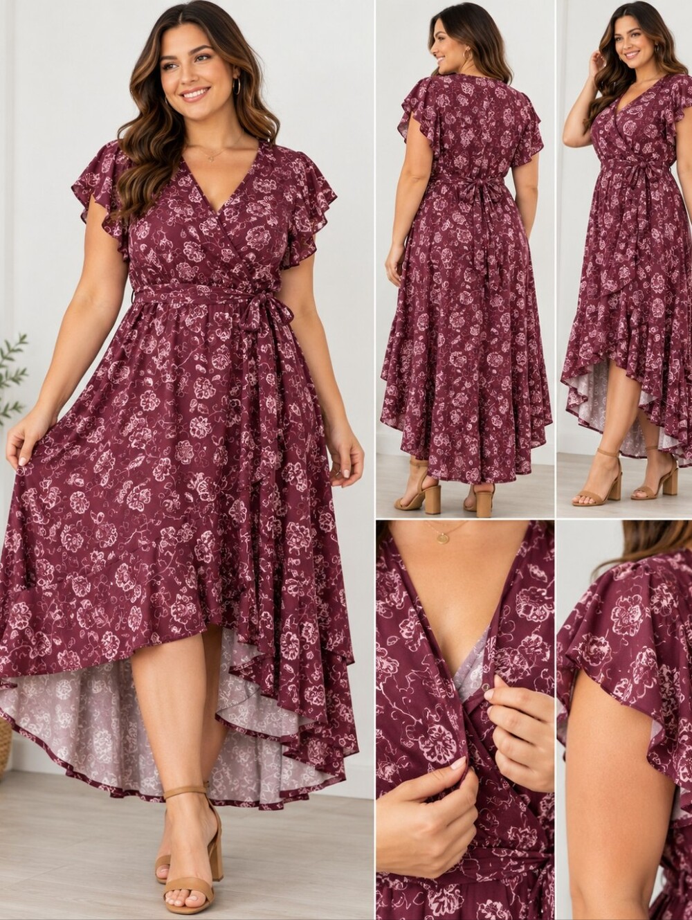 Angels Forever Young 3X Burgundy Floral High Low Wrap Maxi Dress NWT